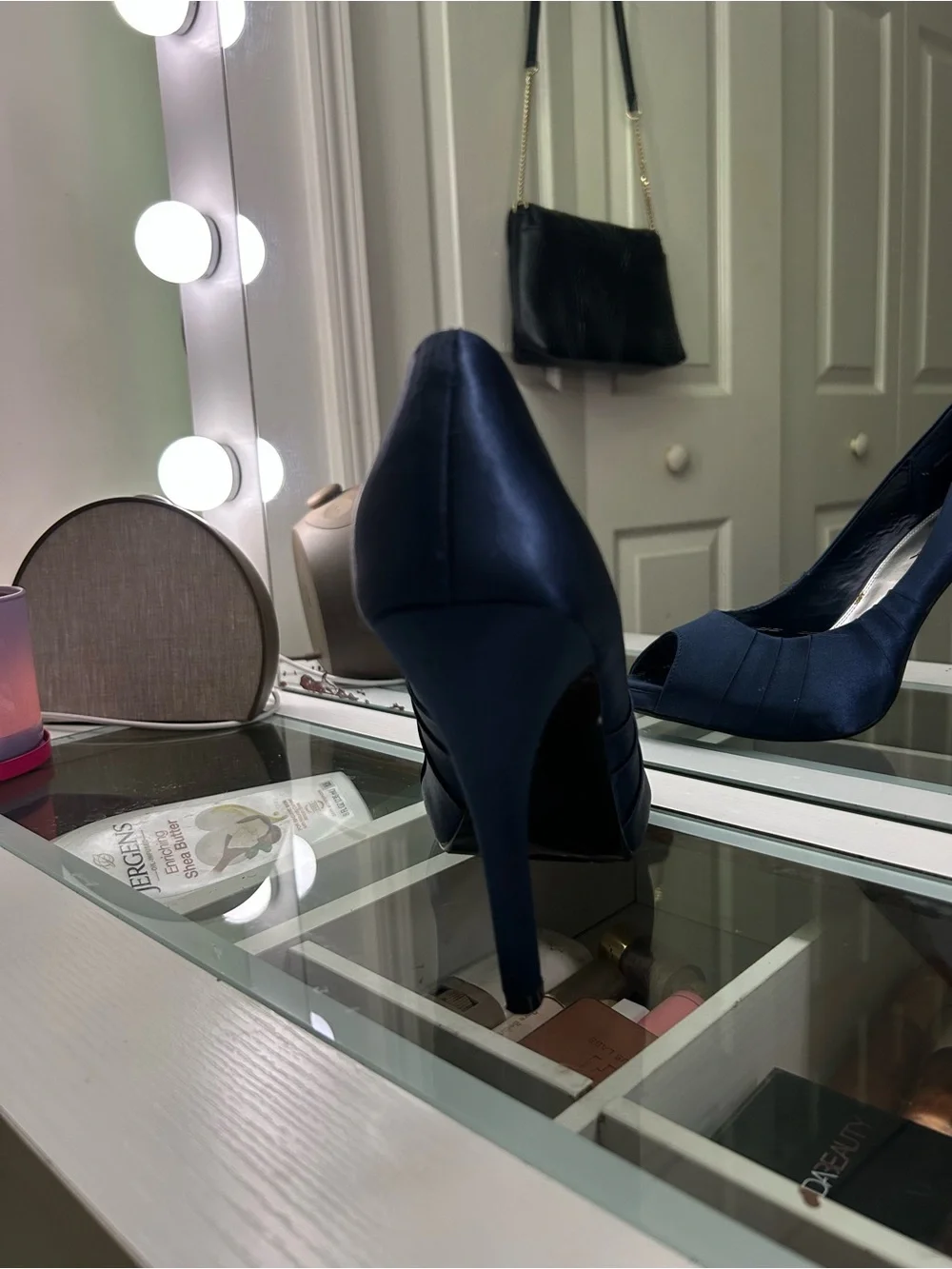 Lulu Townsend Navy Satin Peep-Toe Stiletto Heels